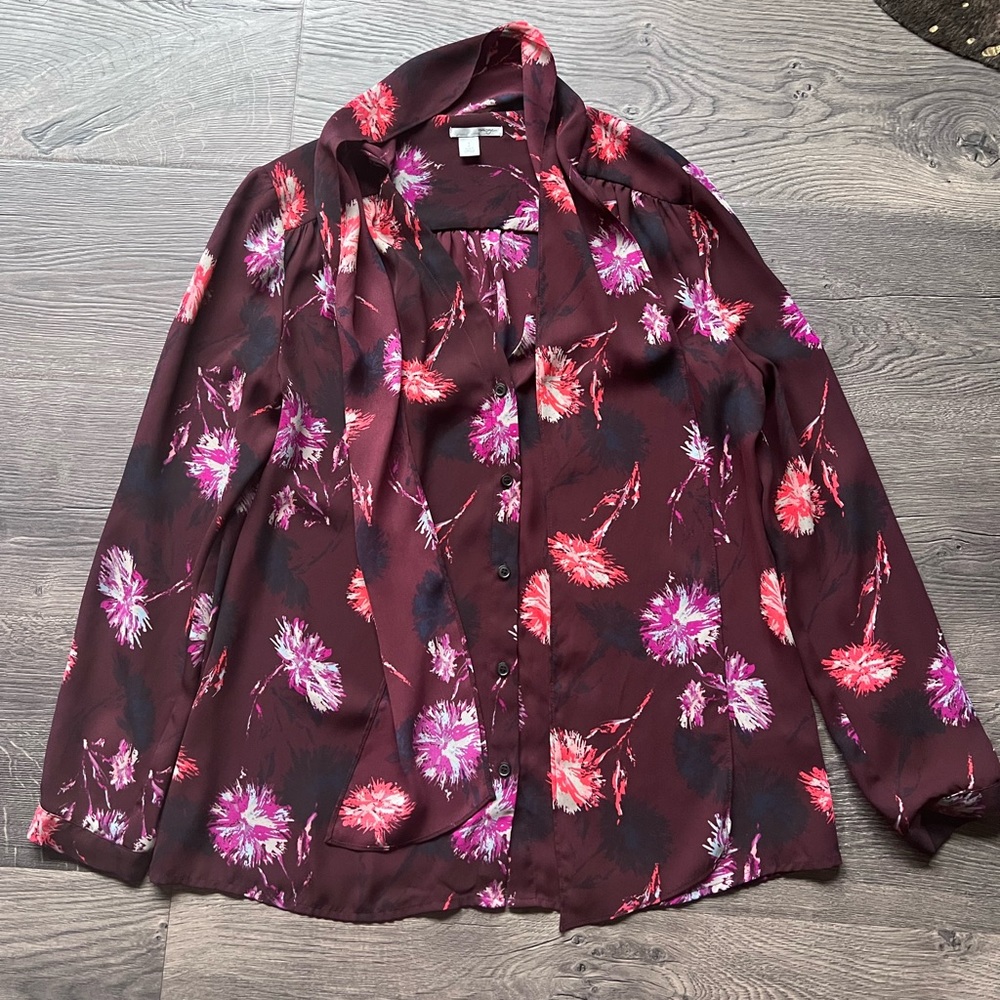 Nordstrom Halogen Tie Neck button down top SP small petite